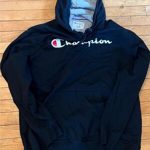 Champion Men's Black Logo Hoodie Sweater Sz XL
